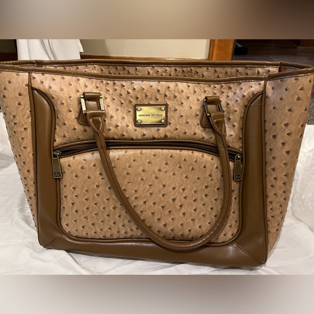 Adrienne Vittadini Brown Faux-Ostrich Tote Bag